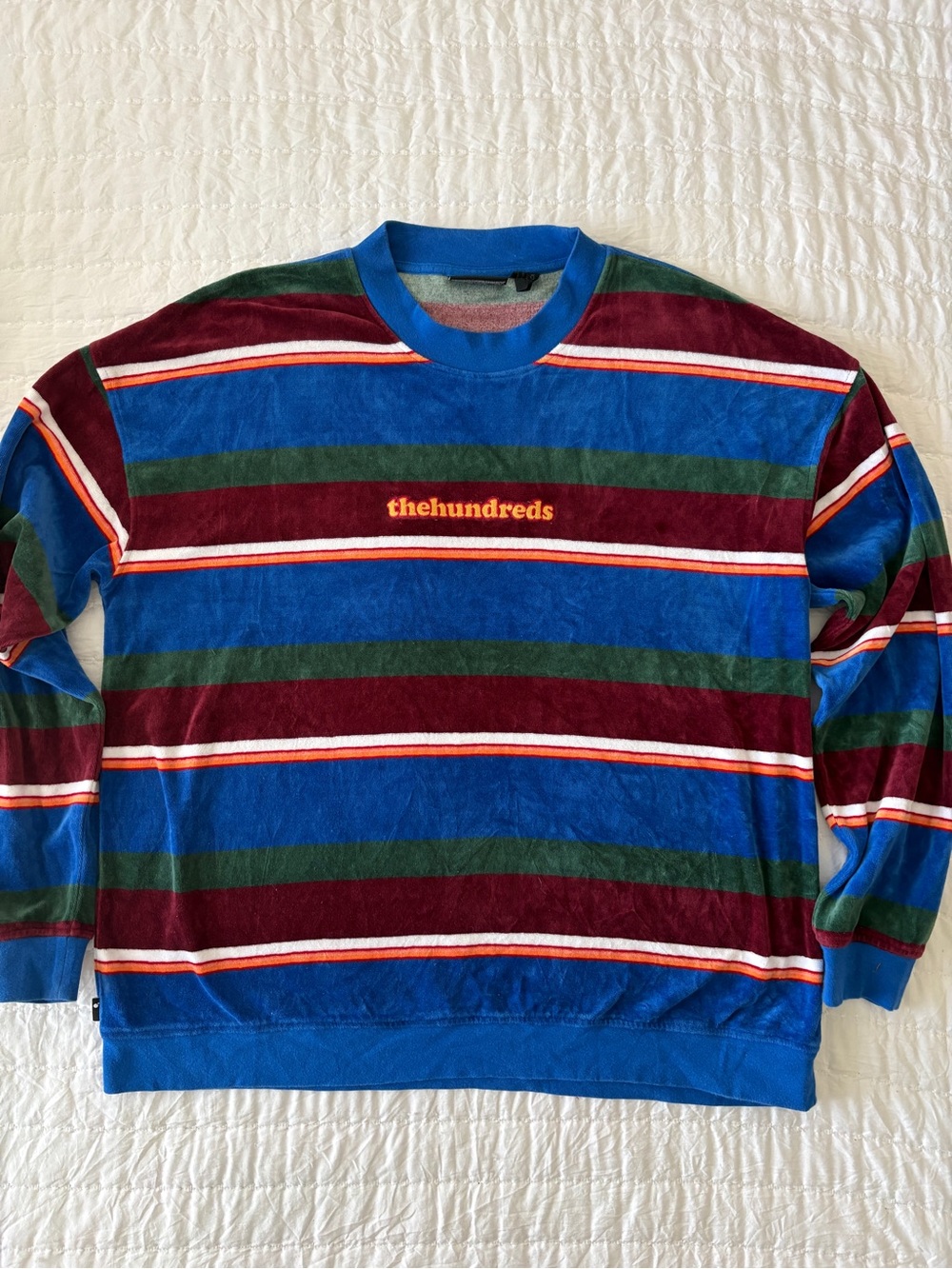The Hundreds Blue, Burgundy & Green Striped Crewneck Sweater